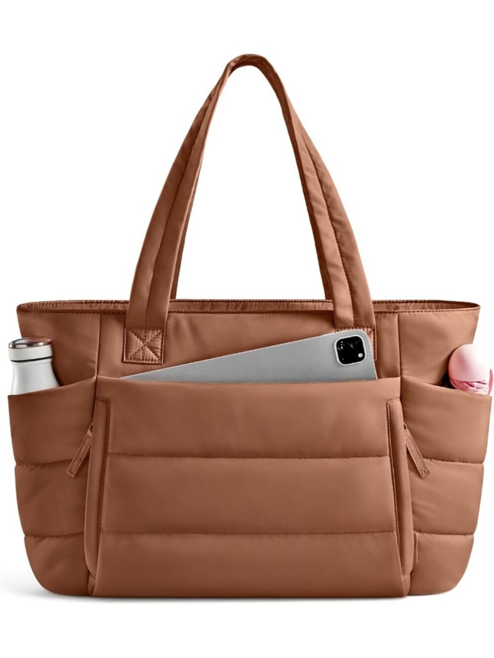 Quilted Puffer Tote Bag for Women, Lightweight Zippered Work Bag with